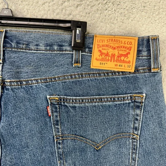 Levis 511 Mens Straight Jeans 44X32 Blue Dark Washed 5 Pocket Red Tab Denim‎ NEW